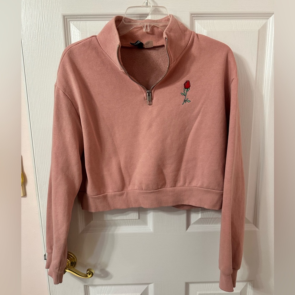 Cropped Quarterzip with Rose patch